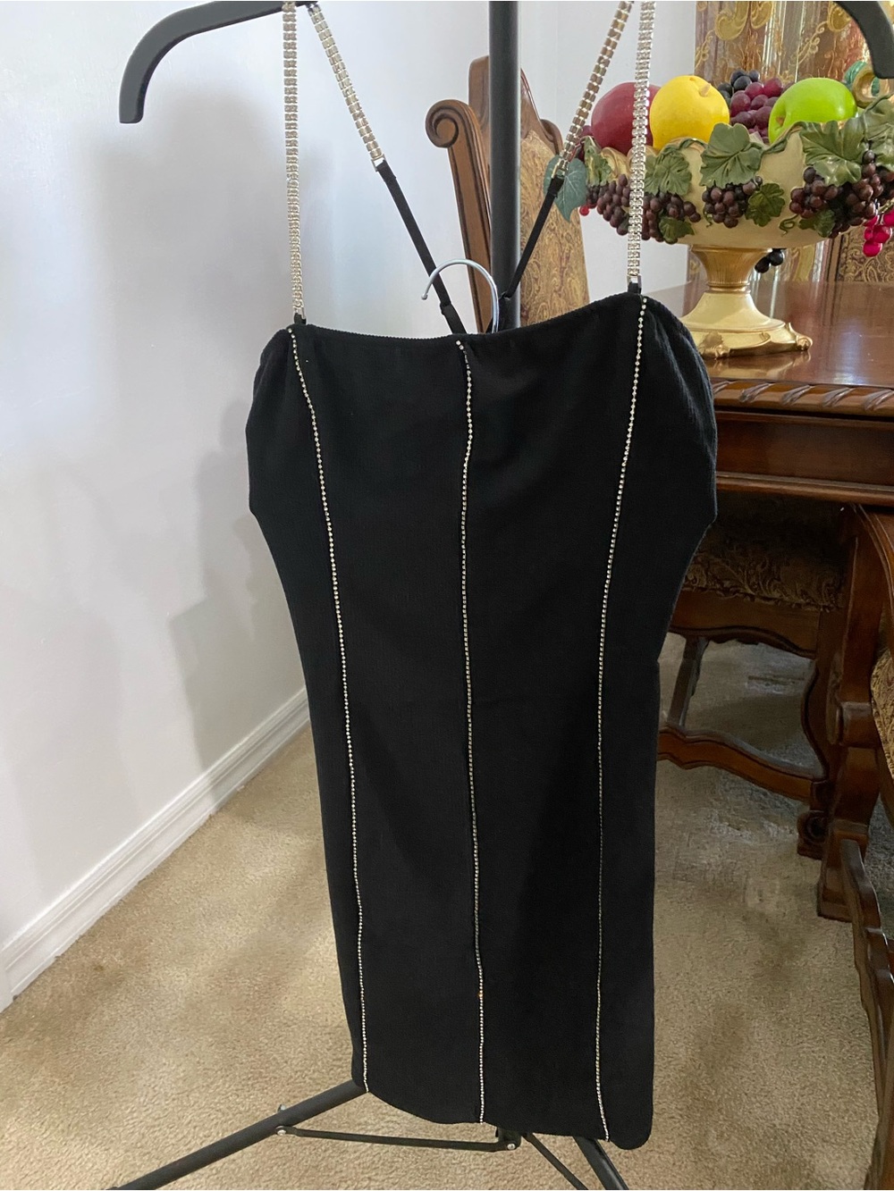 Black Mini Dress with Rhinestone Straps